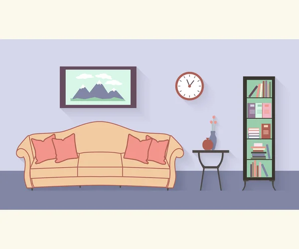 Living room with furniture and long shadows. Flat style vector Telifsiz Stok Vektörler