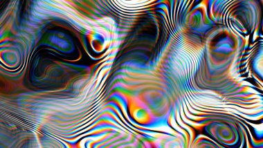 Üç boyutlu illüstrasyon. Dijital efektler. Neon parıltısı. Simetri ve yansıma. Şenlik dekorasyonu. Bulanık arkaplan.