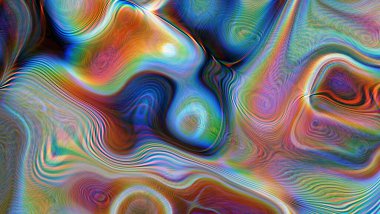 Üç boyutlu illüstrasyon. Dijital efektler. Neon parıltısı. Simetri ve yansıma. Şenlik dekorasyonu. Bulanık arkaplan.