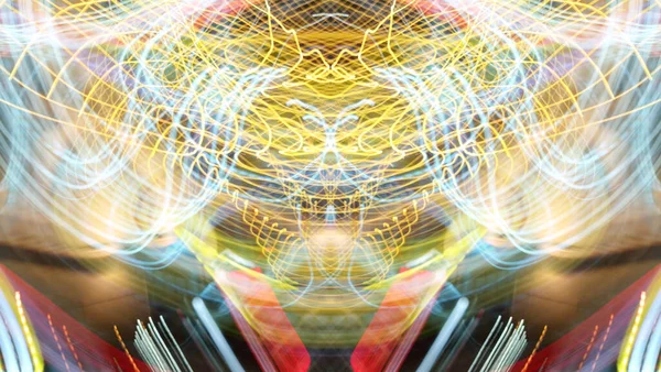 Efekty Świetlne Neonowy Blask Symetria Odbicie Świąteczna Dekoracja Abstrakcyjne Niewyraźne — Zdjęcie stockowe