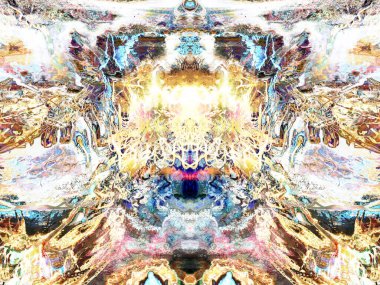 Dijital efektler. Neon parıltısı. Simetri ve yansıma. Şenlik dekorasyonu. Bulanık arkaplan. Renkli desen. Poster, broşür, el ilanı ve kart için yaratıcı grafik tasarımı. Benzersiz duvar kağıdı.