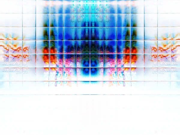 Efeitos Digitais Brilho Néon Simetria Reflexão Decoração Festiva Fundo Embaçado — Fotografia de Stock