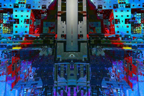 Digitale Effekte Neonglühen Symmetrie Und Reflexion Festliche Dekoration Abstrakter Verschwommener Stockfoto
