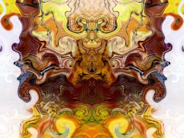 Dijital efektler. Neon parıltısı. Simetri ve yansıma. Şenlik dekorasyonu. Bulanık arkaplan.