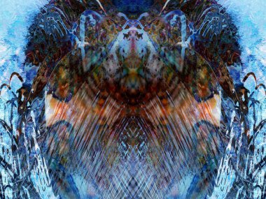 Dijital efektler. Neon parıltısı. Simetri ve yansıma. Şenlik dekorasyonu. Bulanık arkaplan.