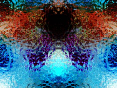 Dijital efektler. Neon parıltısı. Simetri ve yansıma. Şenlik dekorasyonu. Bulanık arkaplan.