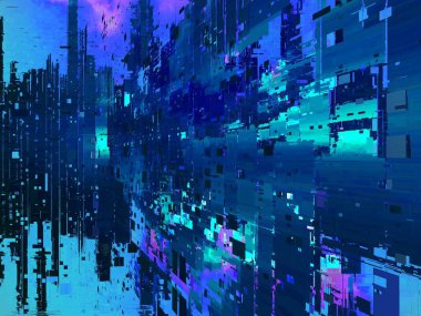 Dijital efektler. Neon parıltısı. Simetri ve yansıma. Şenlik dekorasyonu. Bulanık arkaplan.