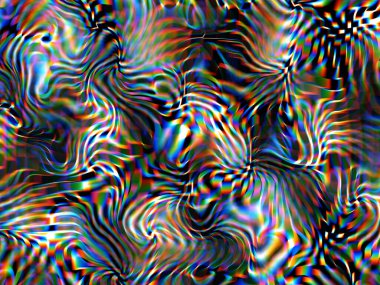 Dijital efektler. Neon parıltısı. Simetri ve yansıma. Şenlik dekorasyonu. Bulanık arkaplan.