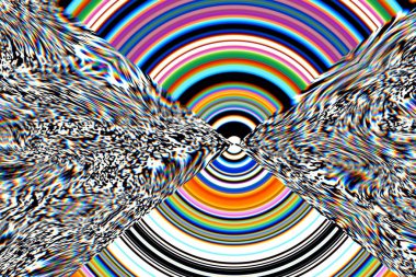 Dijital efektler. Geometrik soyut arkaplan. Renkli desen. Benzersiz bir doku. Şenlik dekorasyonu. Poster, broşür, el ilanı ve kart için yaratıcı grafik tasarımı. Ağ, kumaş ve örtü için arkaplan.