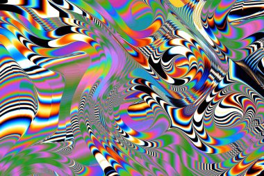 Dijital efektler. Geometrik soyut arkaplan. Renkli desen. Benzersiz bir doku. Şenlik dekorasyonu. Poster, broşür, el ilanı ve kart için yaratıcı grafik tasarımı. Ağ, kumaş ve örtü için arkaplan.