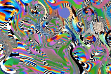 Dijital efektler. Geometrik soyut arkaplan. Renkli desen. Benzersiz bir doku. Şenlik dekorasyonu. Poster, broşür, el ilanı ve kart için yaratıcı grafik tasarımı. Ağ, kumaş ve örtü için arkaplan.