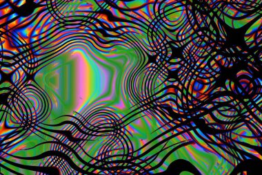 Dijital efektler. Geometrik soyut arkaplan. Renkli desen. Benzersiz bir doku. Şenlik dekorasyonu. Poster, broşür, el ilanı ve kart için yaratıcı grafik tasarımı. Ağ, kumaş ve örtü için arkaplan.