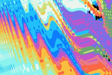 Dijital efektler. Geometrik soyut arkaplan. Renkli desen. Benzersiz bir doku. Şenlik dekorasyonu. Poster, broşür, el ilanı ve kart için yaratıcı grafik tasarımı. Ağ, kumaş ve örtü için arkaplan.