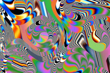 Dijital efektler. Geometrik soyut arkaplan. Renkli desen. Benzersiz bir doku. Şenlik dekorasyonu. Poster, broşür, el ilanı ve kart için yaratıcı grafik tasarımı. Ağ, kumaş ve örtü için arkaplan.