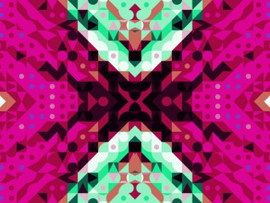 Dijital efektler. Neon parıltısı. Simetri ve yansıma. Şenlik dekorasyonu. Bulanık arkaplan. Renkli desen. Poster, broşür, el ilanı ve kart için yaratıcı grafik tasarımı. Benzersiz duvar kağıdı.