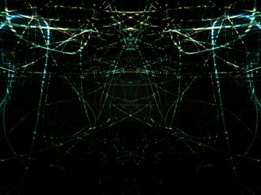 Hafif boya. Neon parıltısı. Simetri ve yansıma. Şenlik dekorasyonu. Bulanık arkaplan. Parlak doku. Parlak desen. Poster, broşür, el ilanı ve kart için yaratıcı grafik tasarımı. Ağ, kumaş ve örtü için arkaplan.