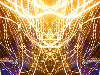 Hafif boya. Neon parıltısı. Simetri ve yansıma. Şenlik dekorasyonu. Bulanık arkaplan. Parlak doku. Parlak desen. Poster, broşür, el ilanı ve kart için yaratıcı grafik tasarımı. Ağ, kumaş ve örtü için arkaplan.