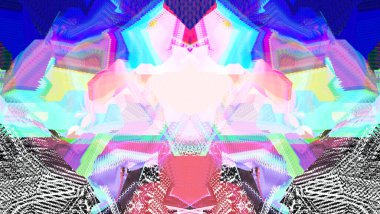 Arıza etkisi. Dijital gürültü. Simetri ve yansıma. Bulanık arkaplan. Çok renkli desenli. Poster, broşür, el ilanı ve kart için yaratıcı grafik tasarımı. Ağ, kumaş ve örtü için arkaplan.