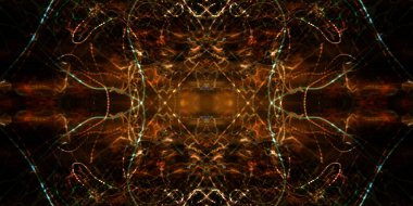 Hafif boya. Neon parıltısı. Simetri ve yansıma. Şenlik dekorasyonu. Bulanık arkaplan. Parlak doku. Parlak desen. Poster, broşür, el ilanı ve kart için yaratıcı grafik tasarımı. Ağ, kumaş ve örtü için arkaplan.