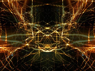 Hafif boya. Neon parıltısı. Simetri ve yansıma. Şenlik dekorasyonu. Bulanık arkaplan. Parlak doku. Parlak desen. Poster, broşür, el ilanı ve kart için yaratıcı grafik tasarımı. Ağ, kumaş ve örtü için arkaplan.