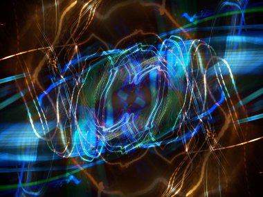 Hafif boya. Neon parıltısı. Simetri ve yansıma. Şenlik dekorasyonu. Bulanık arkaplan. Parlak doku. Parlak desen. Poster, broşür, el ilanı ve kart için yaratıcı grafik tasarımı. Ağ, kumaş ve örtü için arkaplan.