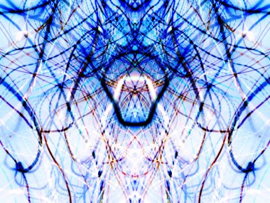 Hafif boya. Neon parıltısı. Simetri ve yansıma. Şenlik dekorasyonu. Bulanık arkaplan. Parlak doku. Parlak desen. Poster, broşür, el ilanı ve kart için yaratıcı grafik tasarımı. Ağ, kumaş ve örtü için arkaplan.