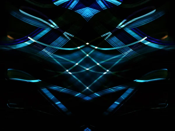 Light painting. Neon glow. Symmetry and reflection. Festive decoration. Abstract blurred background. Glowing texture. Shining pattern. Creative graphic design for poster, brochure, flyer and card. Backdrop for web, fabric and cover.