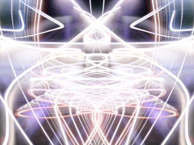 Hafif boya. Neon parıltısı. Simetri ve yansıma. Şenlik dekorasyonu. Bulanık arkaplan. Parlak doku. Parlak desen. Poster, broşür, el ilanı ve kart için yaratıcı grafik tasarımı. Ağ, kumaş ve örtü için arkaplan.