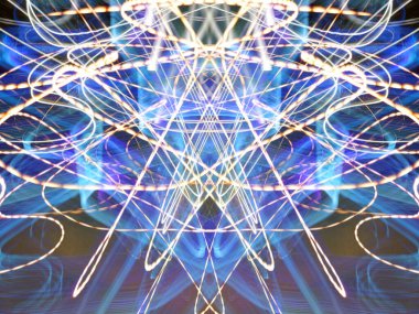 Hafif boya. Neon parıltısı. Simetri ve yansıma. Şenlik dekorasyonu. Bulanık arkaplan. Parlak doku. Parlak desen. Poster, broşür, el ilanı ve kart için yaratıcı grafik tasarımı. Ağ, kumaş ve örtü için arkaplan.