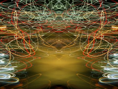 Hafif boya. Neon parıltısı. Simetri ve yansıma. Şenlik dekorasyonu. Bulanık arkaplan. Parlak doku. Parlak desen. Poster, broşür, el ilanı ve kart için yaratıcı grafik tasarımı. Ağ, kumaş ve örtü için arkaplan.