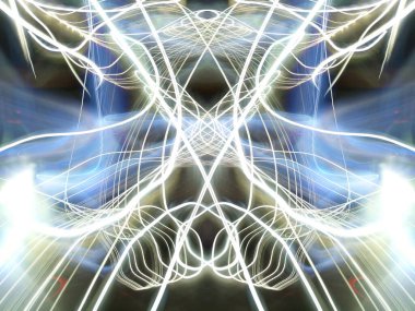 Hafif boya. Neon parıltısı. Simetri ve yansıma. Şenlik dekorasyonu. Bulanık arkaplan. Parlak doku. Parlak desen. Poster, broşür, el ilanı ve kart için yaratıcı grafik tasarımı. Ağ, kumaş ve örtü için arkaplan.