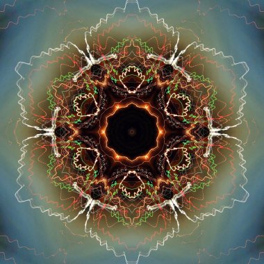 Fraktal soyut arkaplan. Işık efektleri. Neon parıltısı. Şenlik dekorasyonu. Renkli desen. Geometrik doku.