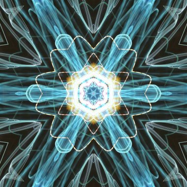 Fraktal soyut arkaplan. Işık efektleri. Neon parıltısı. Şenlik dekorasyonu. Renkli desen. Geometrik doku.