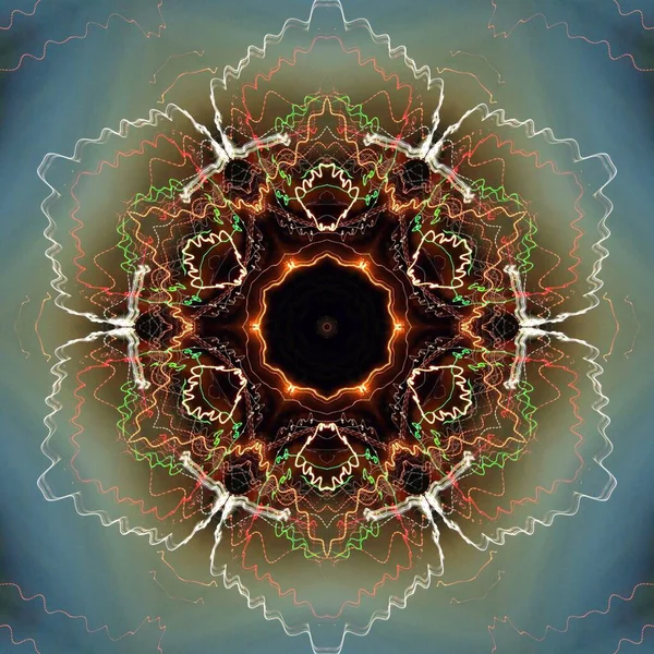 Fraktal soyut arkaplan. Işık efektleri. Neon parıltısı. Şenlik dekorasyonu. Renkli desen. Geometrik doku.