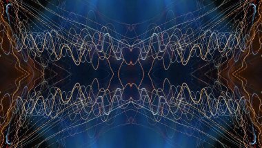 Hafif boya. Neon parıltısı. Simetri ve yansıma. Şenlik dekorasyonu. Bulanık arkaplan. Parlak doku. Parlak desen. Poster, broşür, el ilanı ve kart için yaratıcı grafik tasarımı. Ağ, kumaş ve örtü için arkaplan.