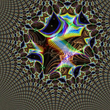 Fraktal soyut arkaplan. Işık efektleri. Neon parıltısı. Şenlik dekorasyonu. Renkli desen. Geometrik doku.