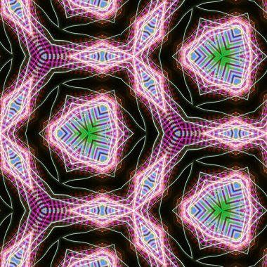 Fraktal soyut arkaplan. Işık efektleri. Neon parıltısı. Şenlik dekorasyonu. Renkli desen. Geometrik doku.  