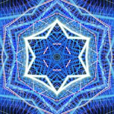 Fraktal soyut arkaplan. Işık efektleri. Neon parıltısı. Şenlik dekorasyonu. Renkli desen. Geometrik doku.