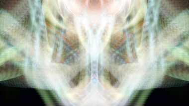 Işık efektleri. Neon parıltısı. Simetri ve yansıma. Şenlik dekorasyonu. Bulanık arkaplan. Parlak doku. Parlak desen. Poster, broşür, el ilanı ve kart için yaratıcı grafik tasarımı. Ağ, kumaş ve örtü için arkaplan.