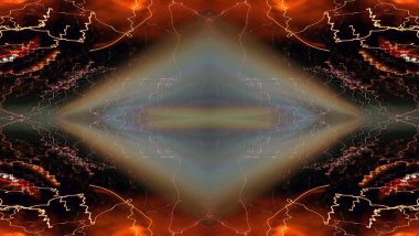 Hafif boya. Neon parıltısı. Simetri ve yansıma. Şenlik dekorasyonu. Bulanık arkaplan. Parlak doku. Parlak desen. Poster, broşür, el ilanı ve kart için yaratıcı grafik tasarımı. Ağ, kumaş ve örtü için arkaplan.