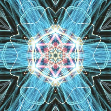 Fraktal soyut arkaplan. Işık efektleri. Neon parıltısı. Şenlik dekorasyonu. Renkli desen. Geometrik doku.