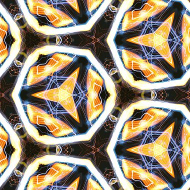 Fraktal soyut arkaplan. Işık efektleri. Neon parıltısı. Şenlik dekorasyonu. Renkli desen. Geometrik doku.