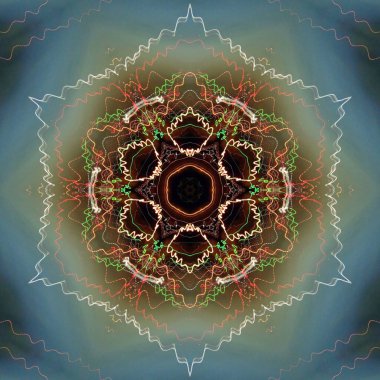 Fraktal soyut arkaplan. Işık efektleri. Neon parıltısı. Şenlik dekorasyonu. Renkli desen. Geometrik doku.