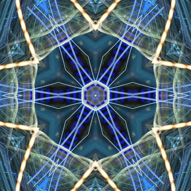 Fraktal soyut arkaplan. Işık efektleri. Neon parıltısı. Şenlik dekorasyonu. Renkli desen. Geometrik doku.