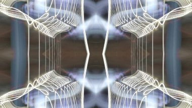 Hafif boya. Neon parıltısı. Simetri ve yansıma. Şenlik dekorasyonu. Bulanık arkaplan. Parlak doku. Parlak desen. Poster, broşür, el ilanı ve kart için yaratıcı grafik tasarımı. Ağ, kumaş ve örtü için arkaplan.