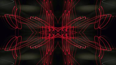 Hafif boya. Neon parıltısı. Simetri ve yansıma. Şenlik dekorasyonu. Bulanık arkaplan. Parlak doku. Parlak desen. Poster, broşür, el ilanı ve kart için yaratıcı grafik tasarımı. Ağ, kumaş ve örtü için arkaplan.