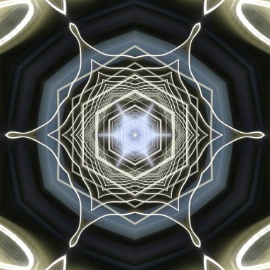 Fraktal soyut arkaplan. Işık efektleri. Neon parıltısı. Şenlik dekorasyonu. Renkli desen. Geometrik doku.