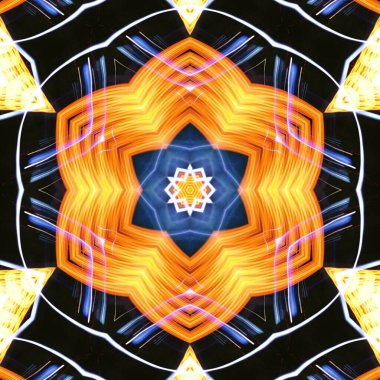 Fraktal soyut arkaplan. Işık efektleri. Neon parıltısı. Şenlik dekorasyonu. Renkli desen. Geometrik doku.