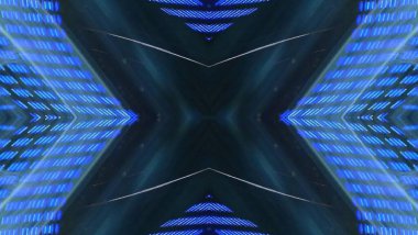 Hafif boya. Neon parıltısı. Simetri ve yansıma. Şenlik dekorasyonu. Bulanık arkaplan. Parlak doku. Parlak desen. Poster, broşür, el ilanı ve kart için yaratıcı grafik tasarımı. Ağ, kumaş ve örtü için arkaplan.