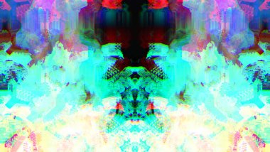 Arıza etkisi. Dijital gürültü. Simetri ve yansıma. Bulanık arkaplan. Çok renkli desenli. Poster, broşür, el ilanı ve kart için yaratıcı grafik tasarımı. Eşsiz duvar kâğıdı. Ağ, kumaş ve not defteri kapağı için arkaplan.